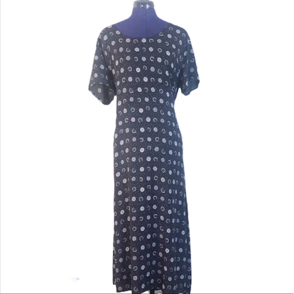 Rachel Alán Blue Patterned Short Sleeve Maxi Dress